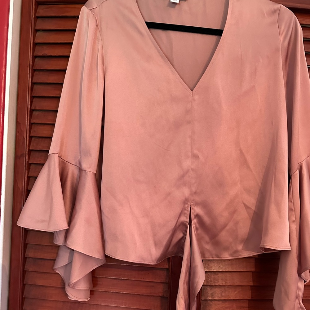 Bar III Pink and Orange Asymmetrical Blouse with Bell Sleeves